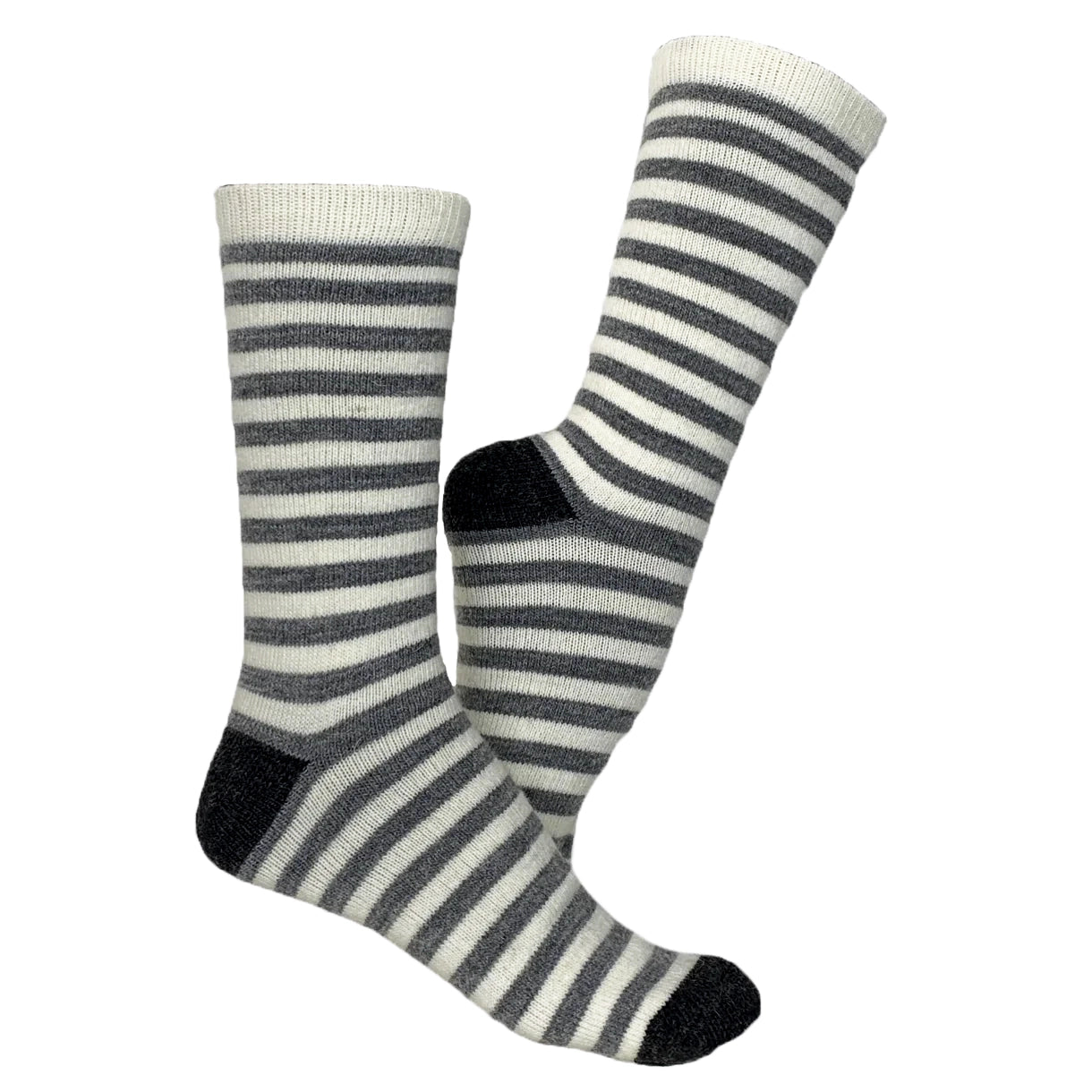 Striped alpaca wool socks, 2 pairs (white and gray)
