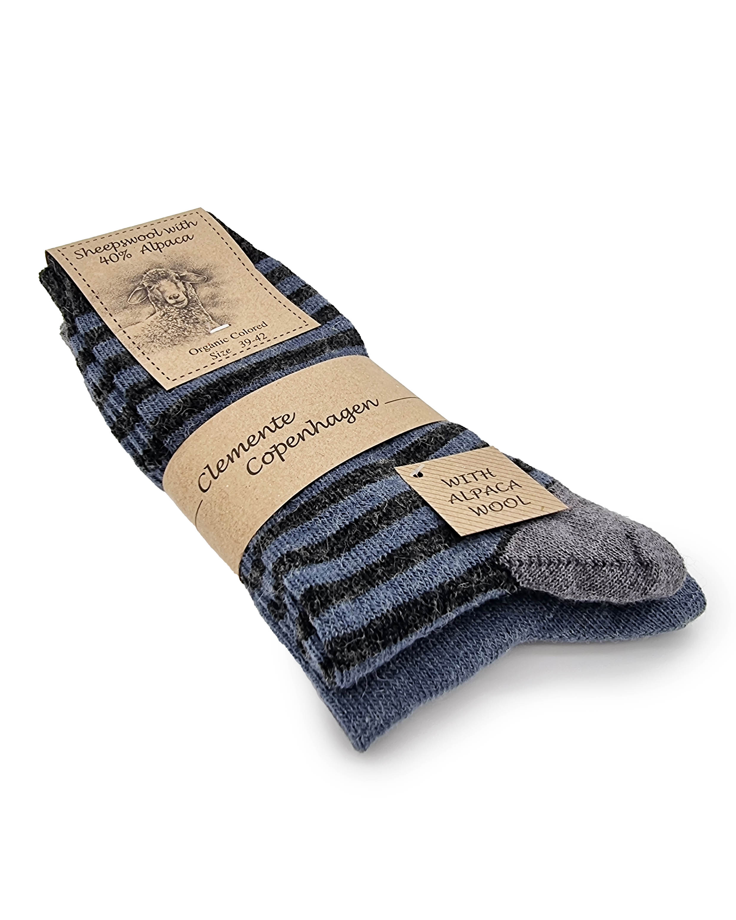 Striped Alpaca Wool Socks, 2 Pairs (Dark Blue)