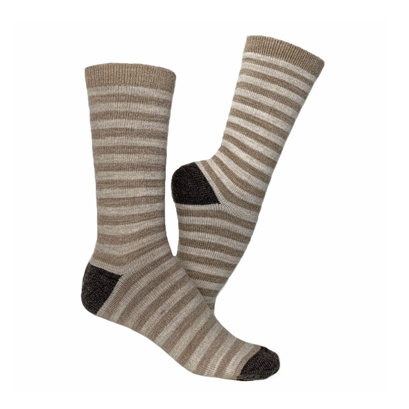 Striped alpaca wool socks, 2 pairs (brown/beige)