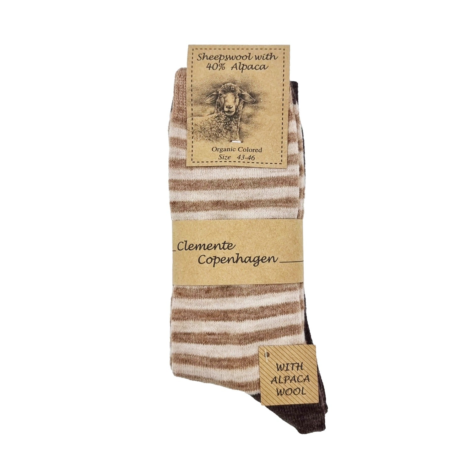 Striped alpaca wool socks, 2 pairs (brown/beige)