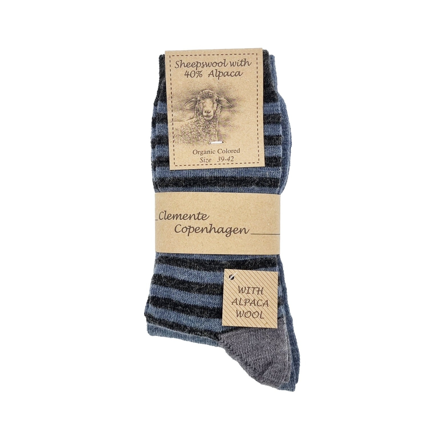 Striped Alpaca Wool Socks, 2 Pairs (Dark Blue)