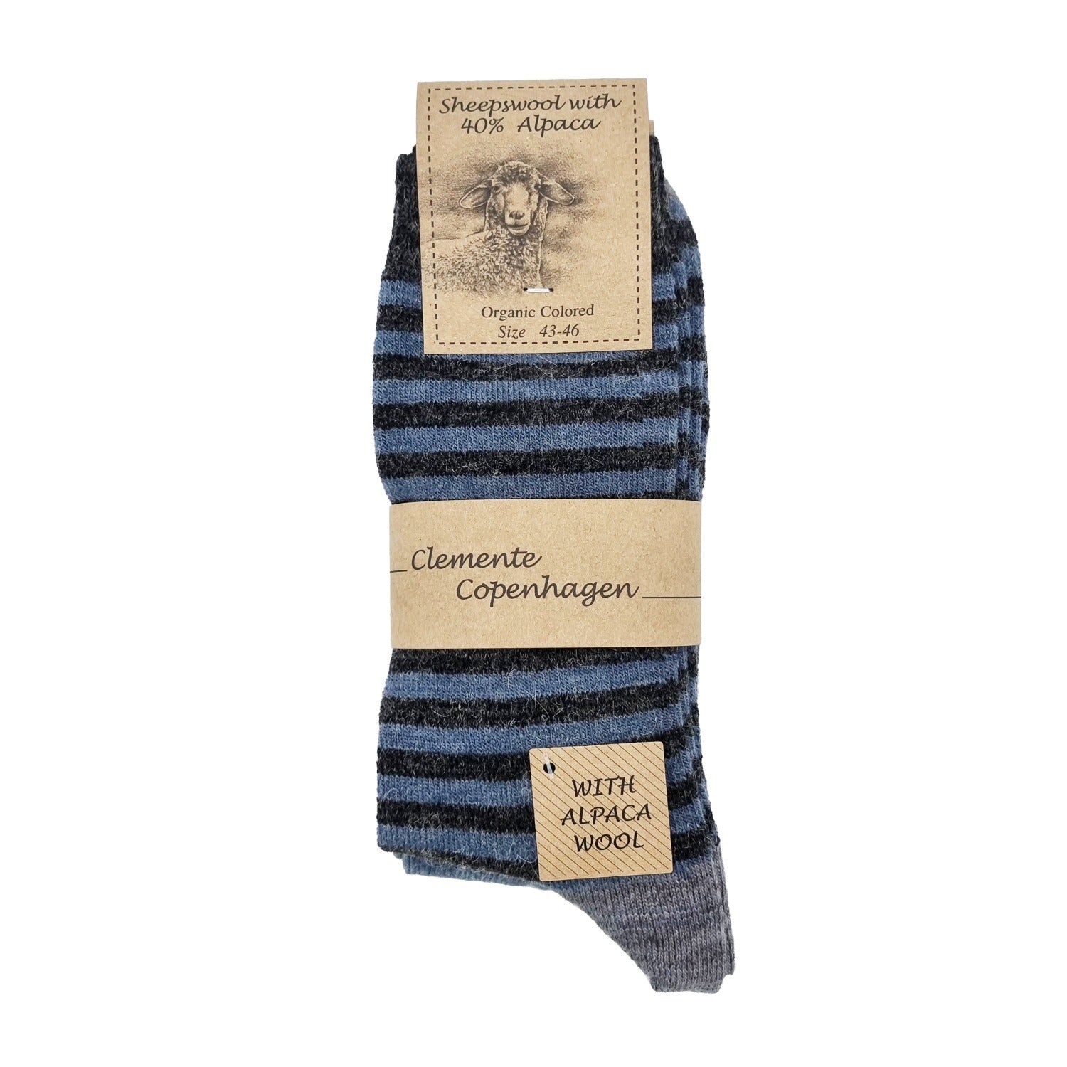 Striped Alpaca Wool Socks, 2 Pairs (Dark Blue)