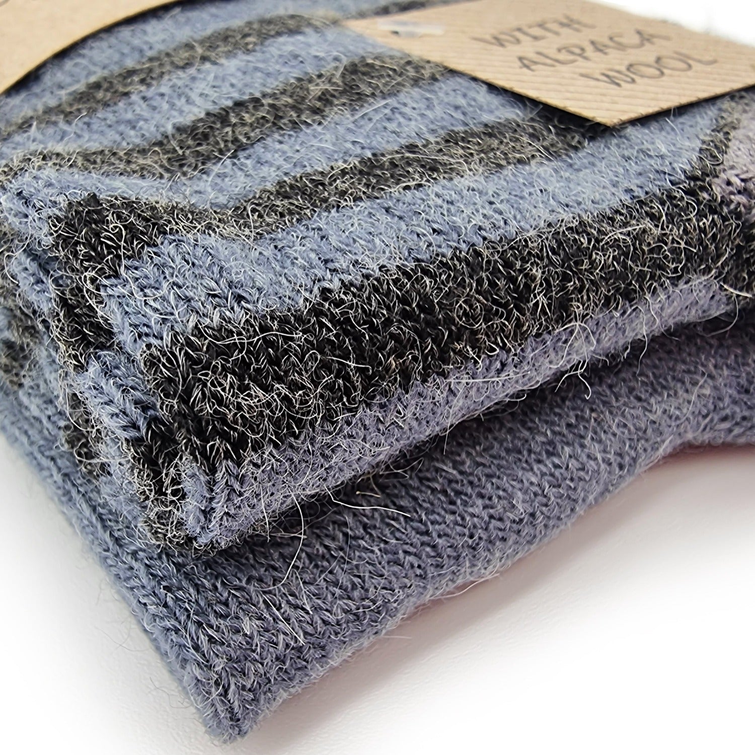 Striped Alpaca Wool Socks, 2 Pairs (Dark Blue)