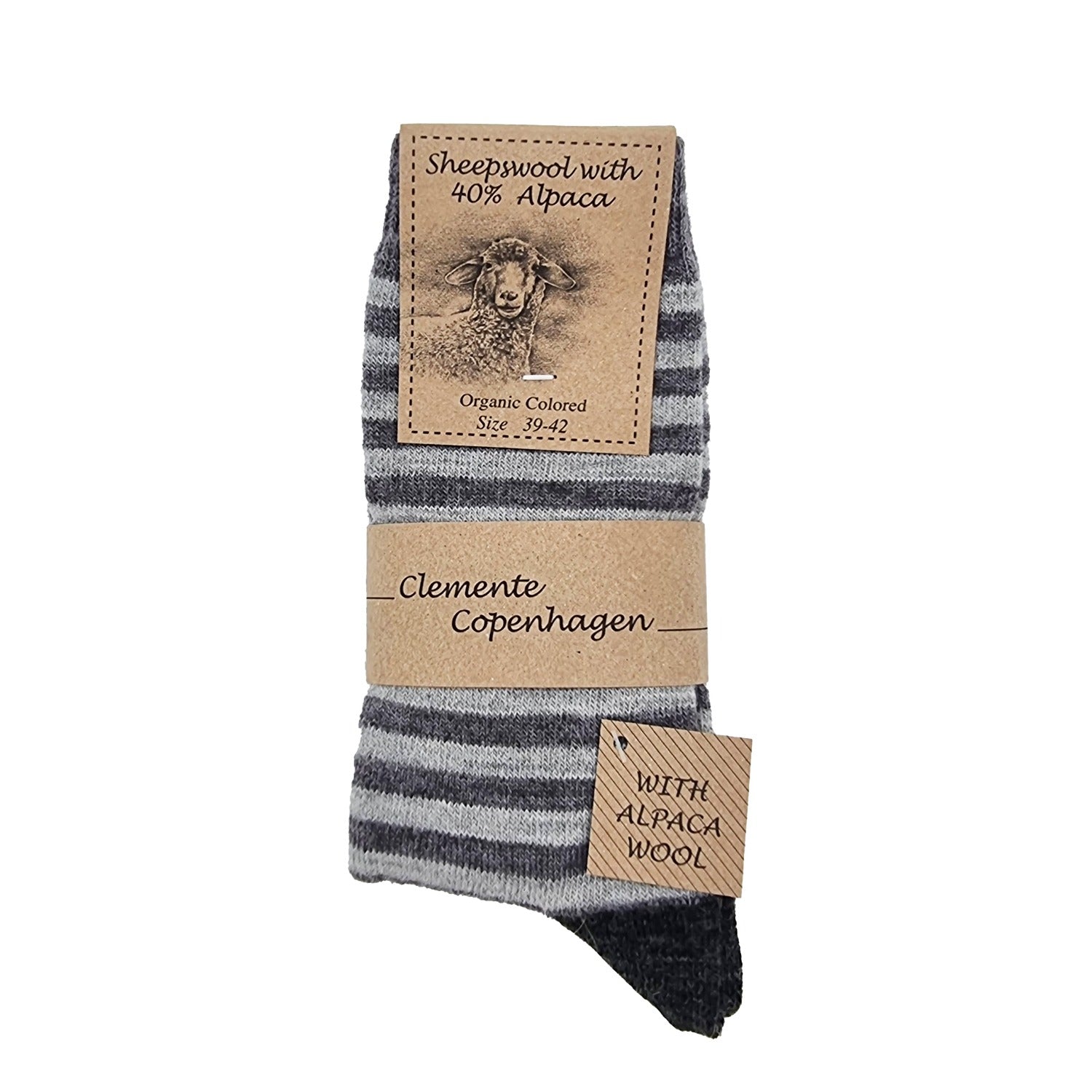 Striped Alpaca Wool Socks, 2 Pairs (Grey)
