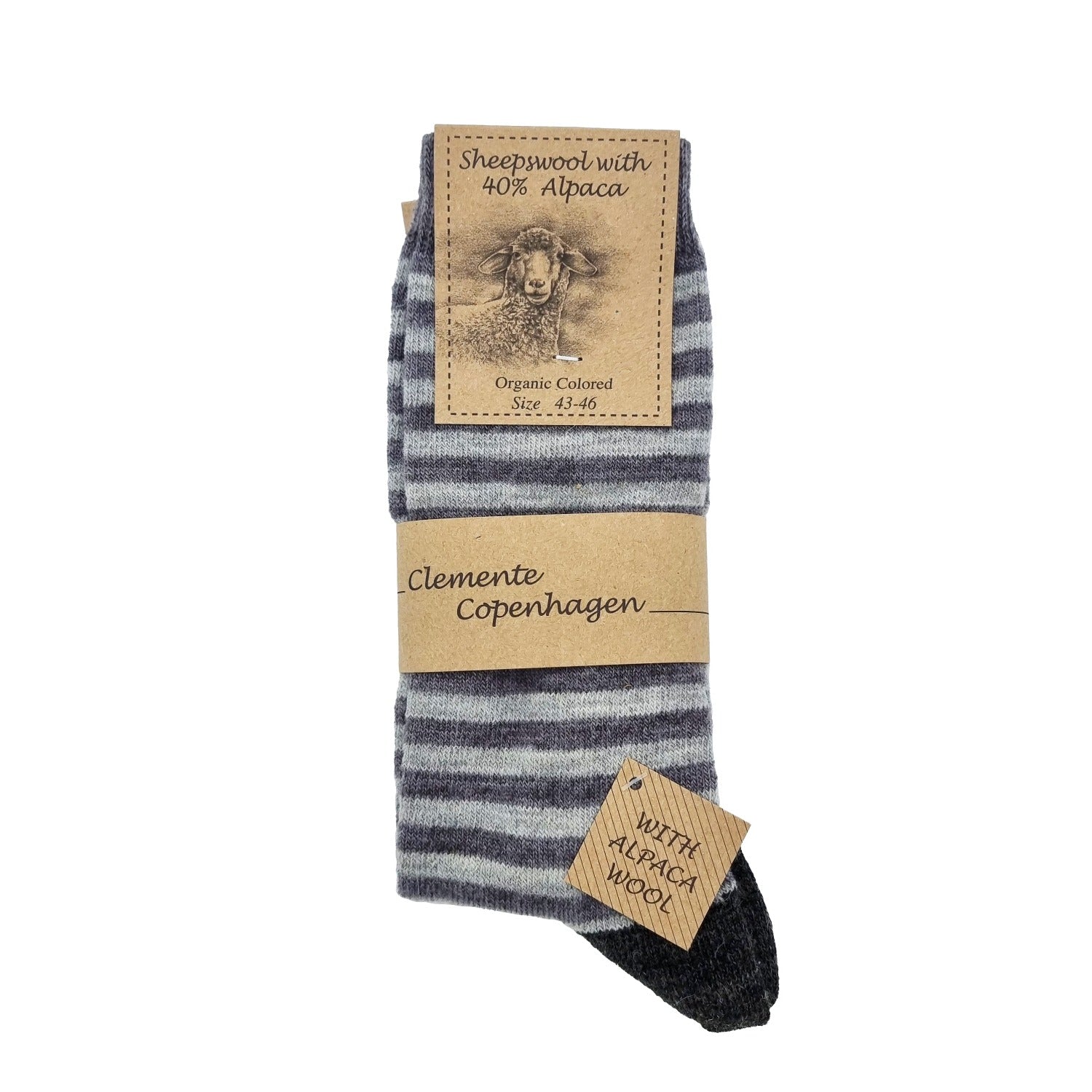Striped Alpaca Wool Socks, 2 Pairs (Grey)
