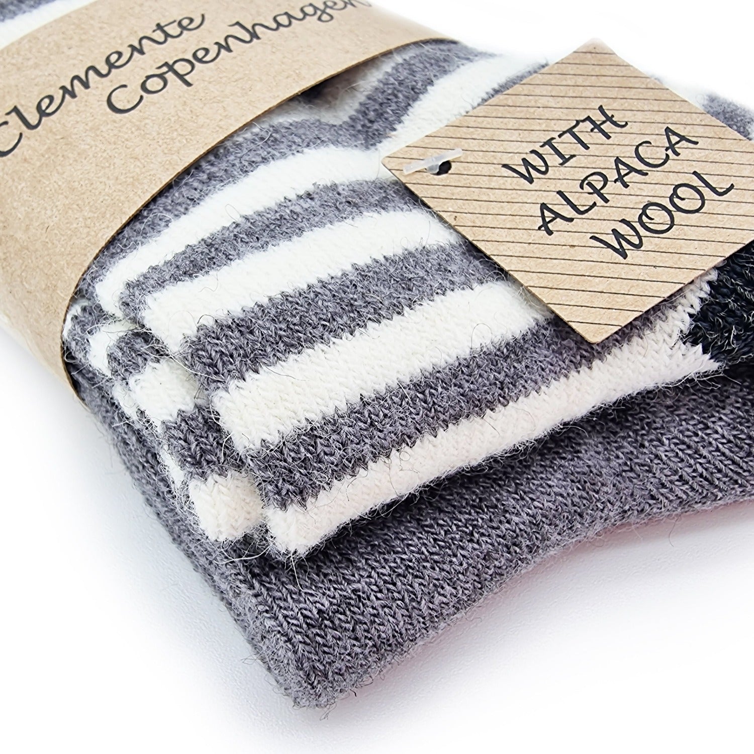 Striped alpaca wool socks, 2 pairs (white and gray)
