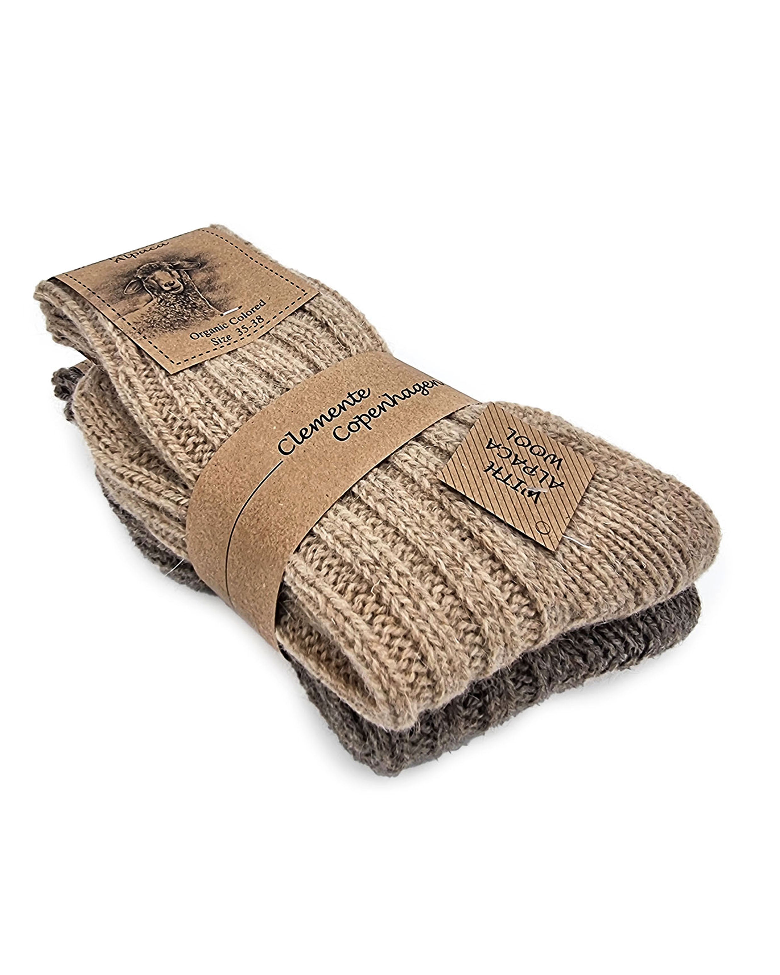 Thick alpaca wool socks, beige, pack of 2 pairs