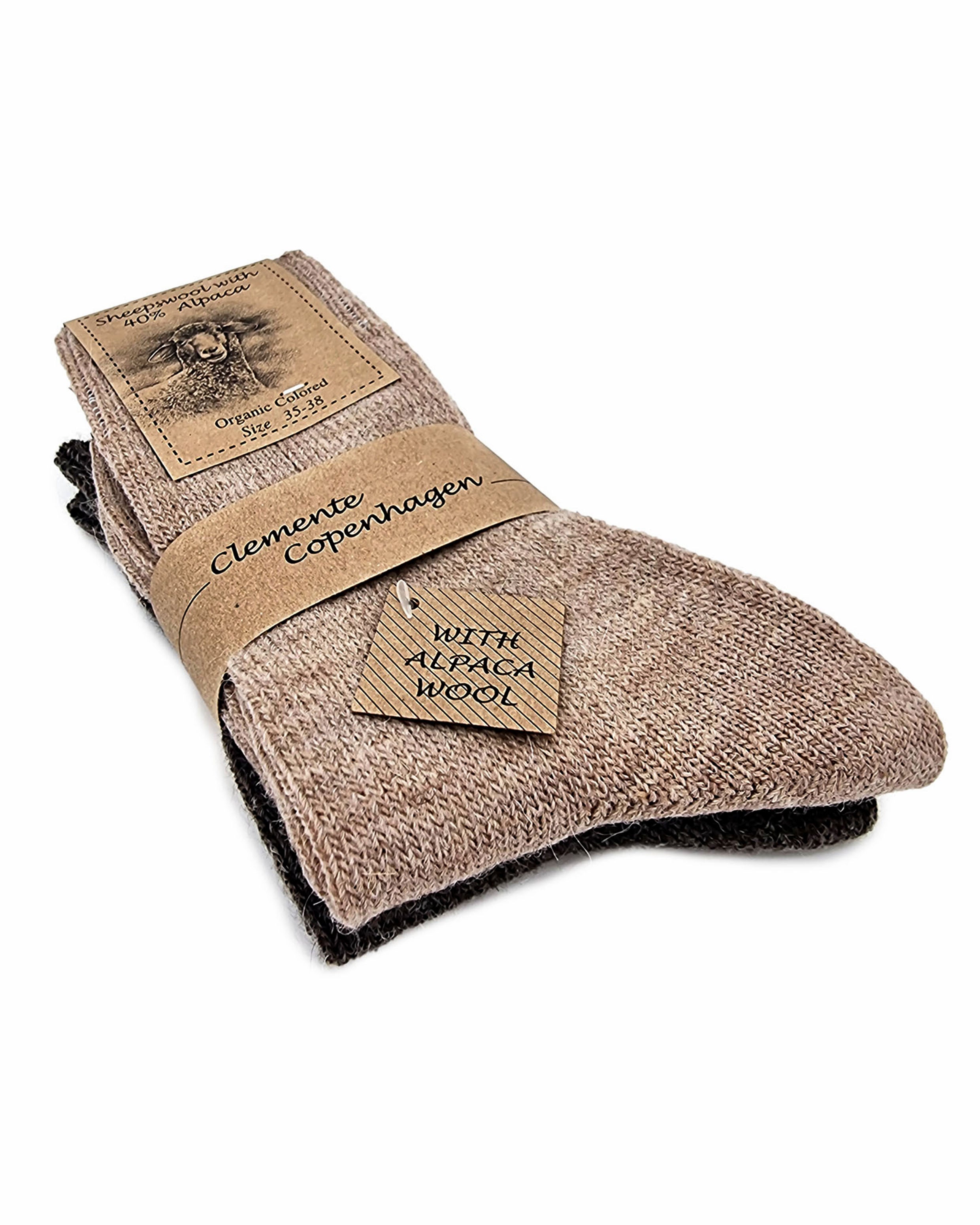Alpaca woolen socks set of 2 pairs (brown/beige)