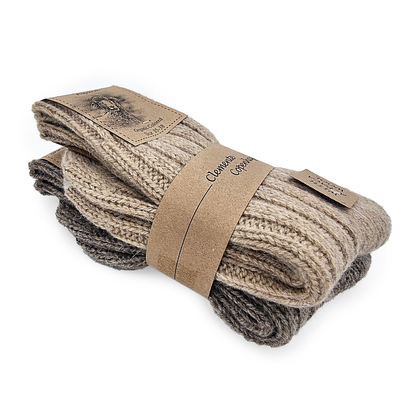 Thick alpaca wool socks, beige, pack of 2 pairs