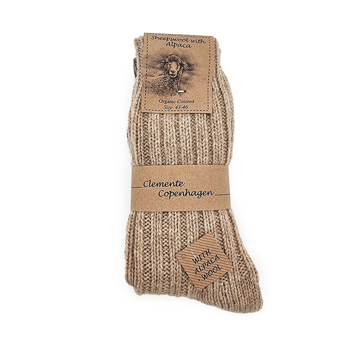 Thick alpaca wool socks, beige, pack of 2 pairs