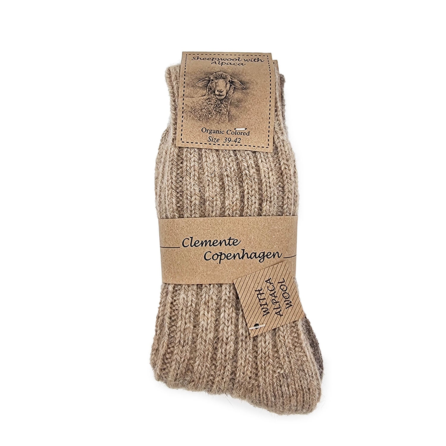 Thick alpaca wool socks, beige, pack of 2 pairs