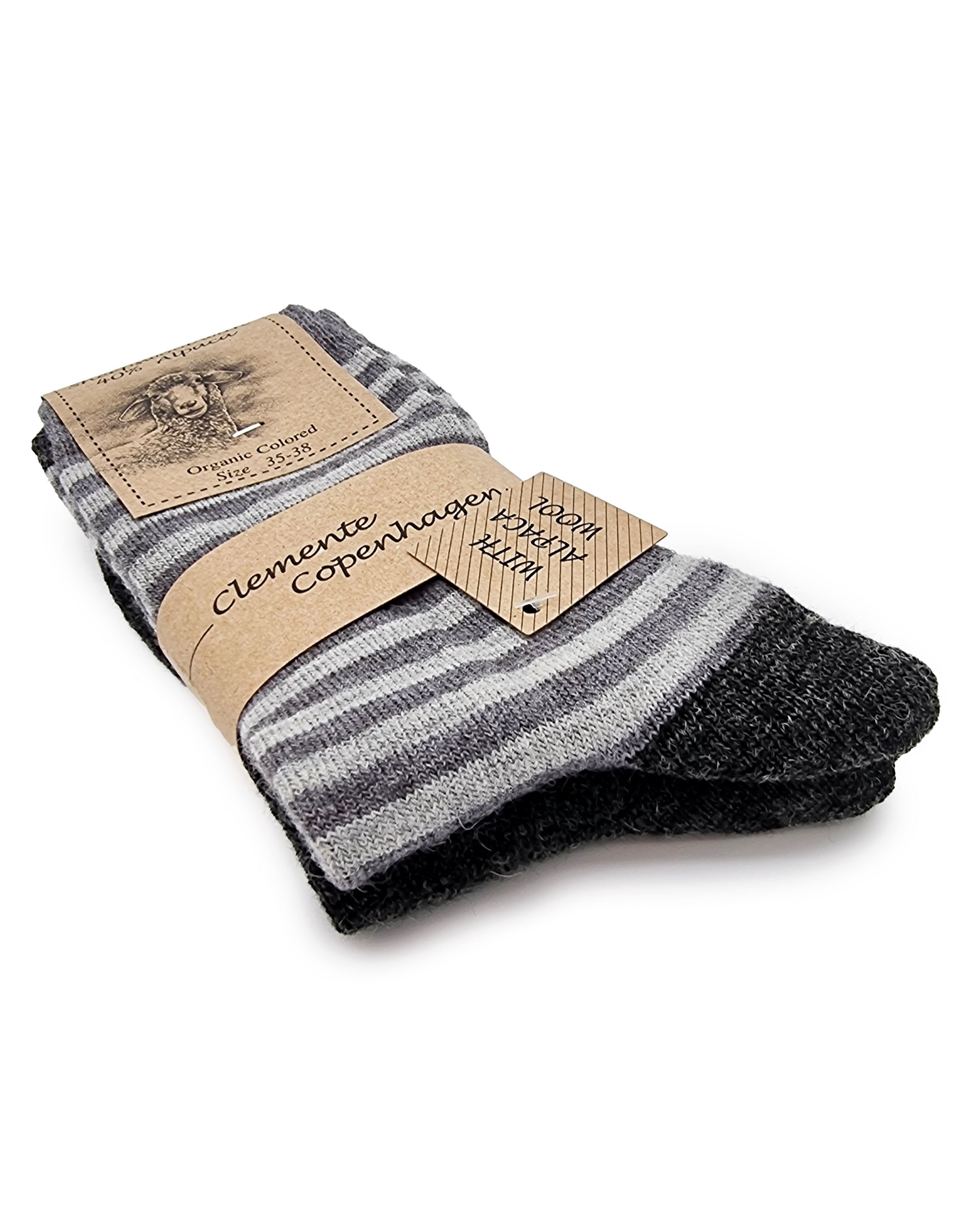 Striped Alpaca Wool Socks, 2 Pairs (Grey)