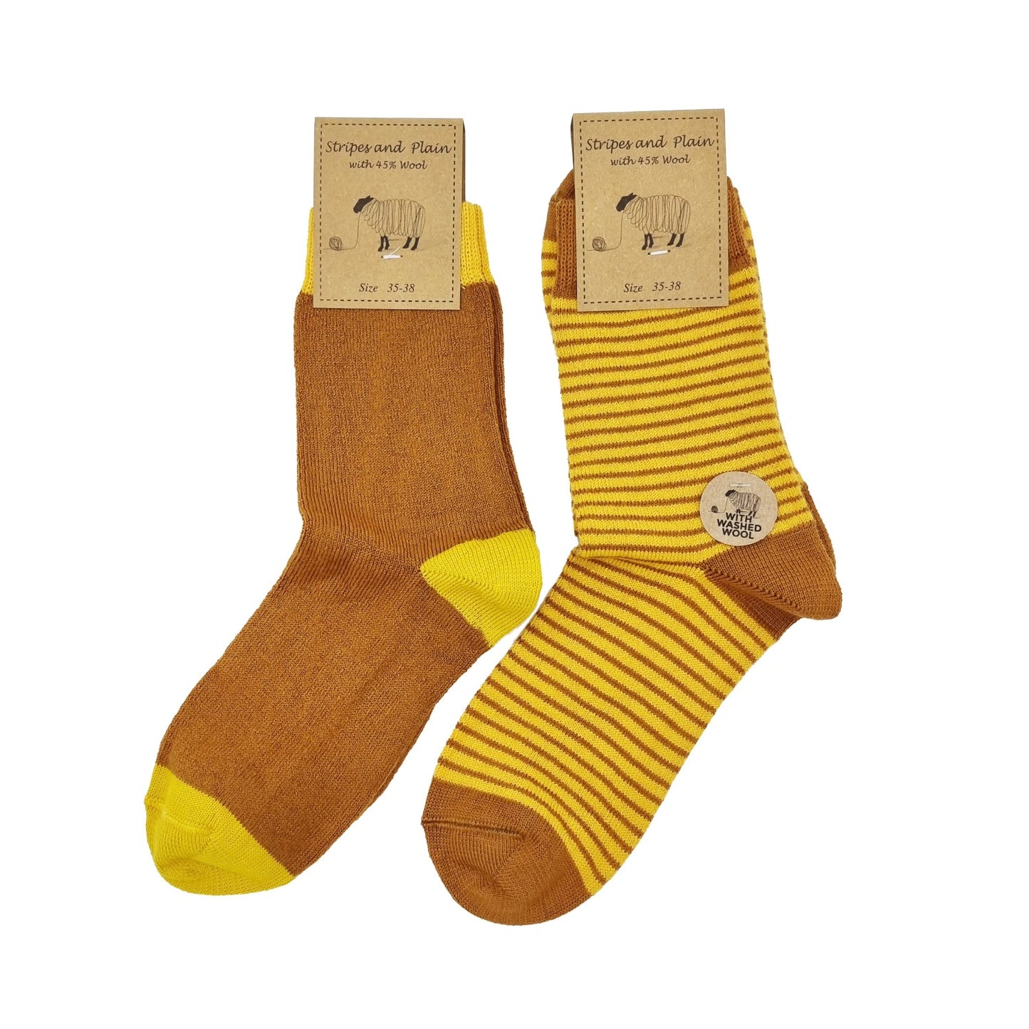 Chaussettes en 45% laine, lot de 2 paires (curry)