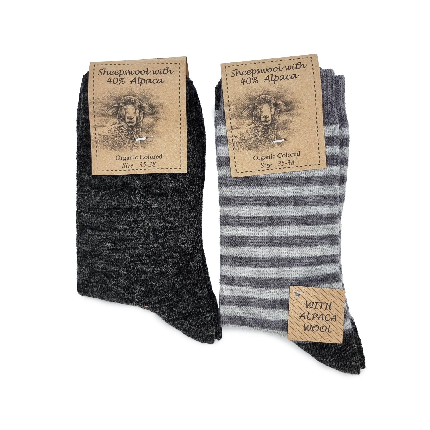 Striped Alpaca Wool Socks, 2 Pairs (Grey)