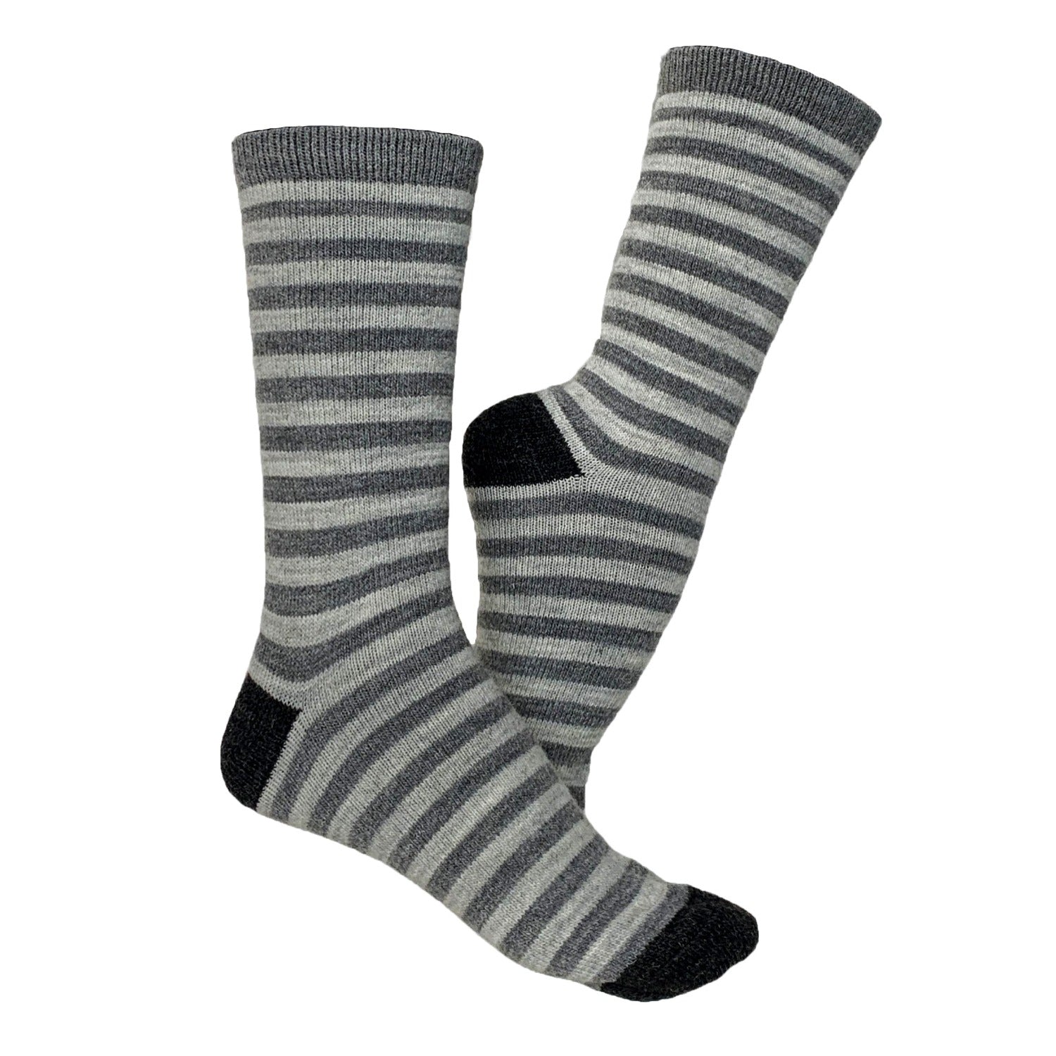 Striped Alpaca Wool Socks, 2 Pairs (Grey)