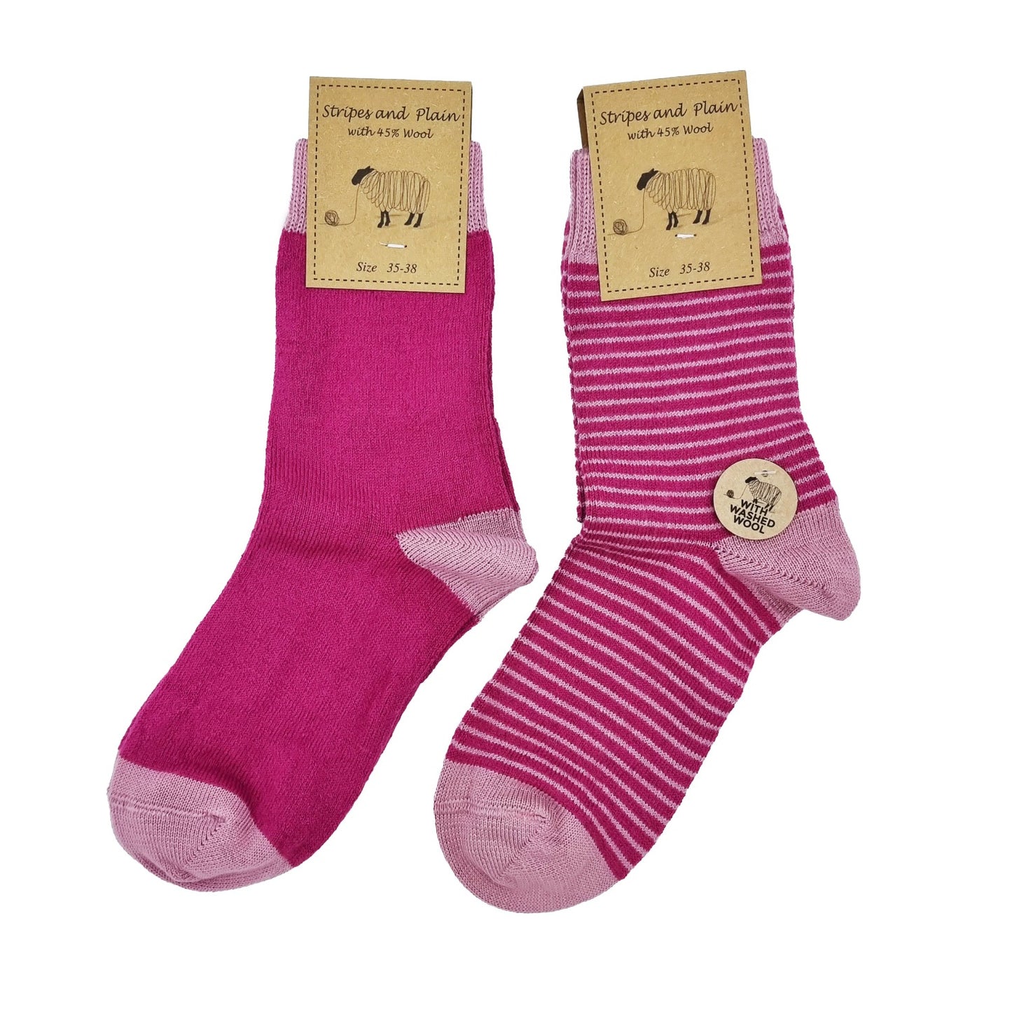 Chaussettes en 45% laine, lot de 2 paires (rose/fuchsia)