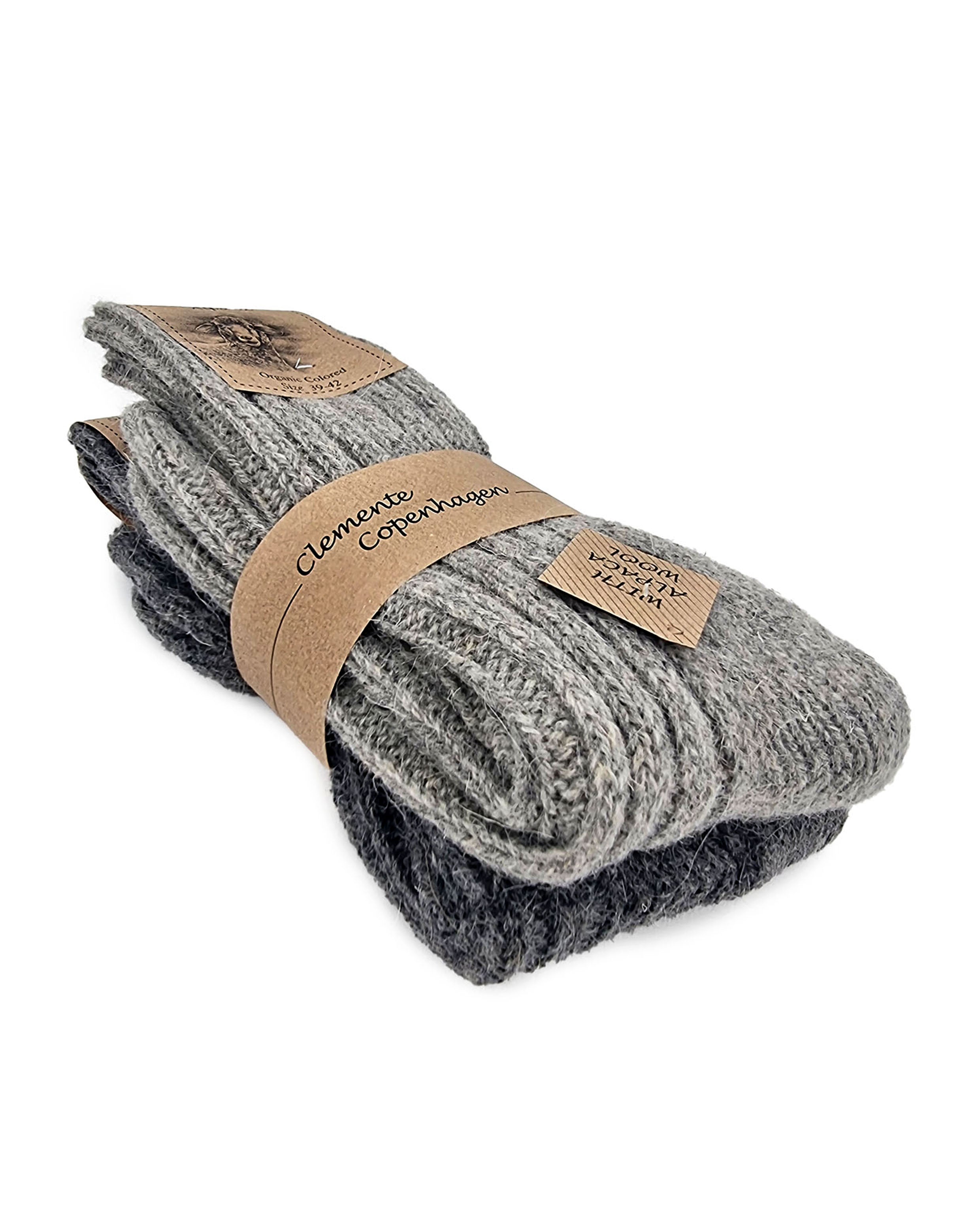 Thick alpaca wool socks, gray, pack of 2 pairs