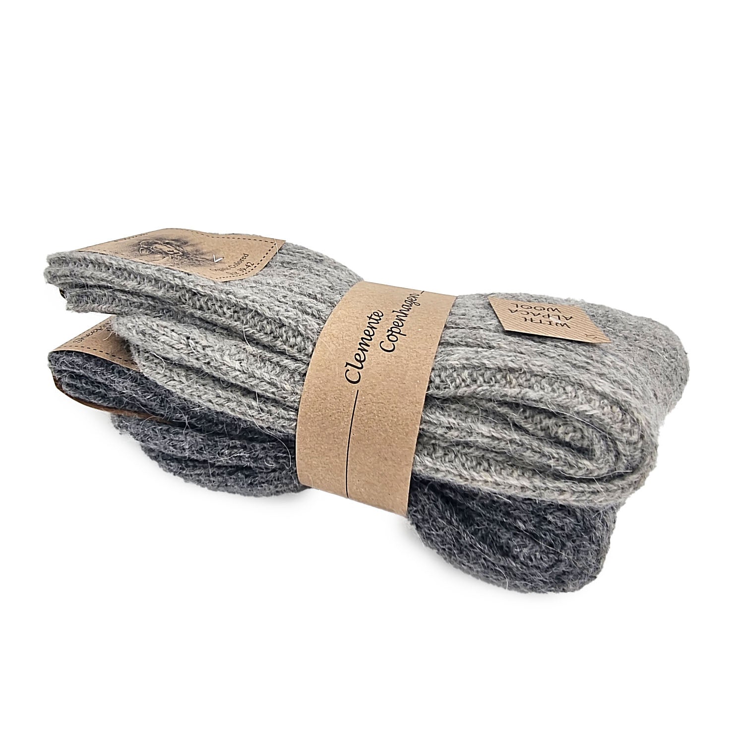 Thick alpaca wool socks, gray, pack of 2 pairs
