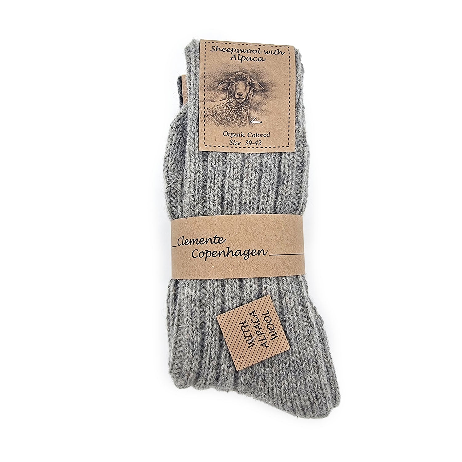 Thick alpaca wool socks, gray, pack of 2 pairs