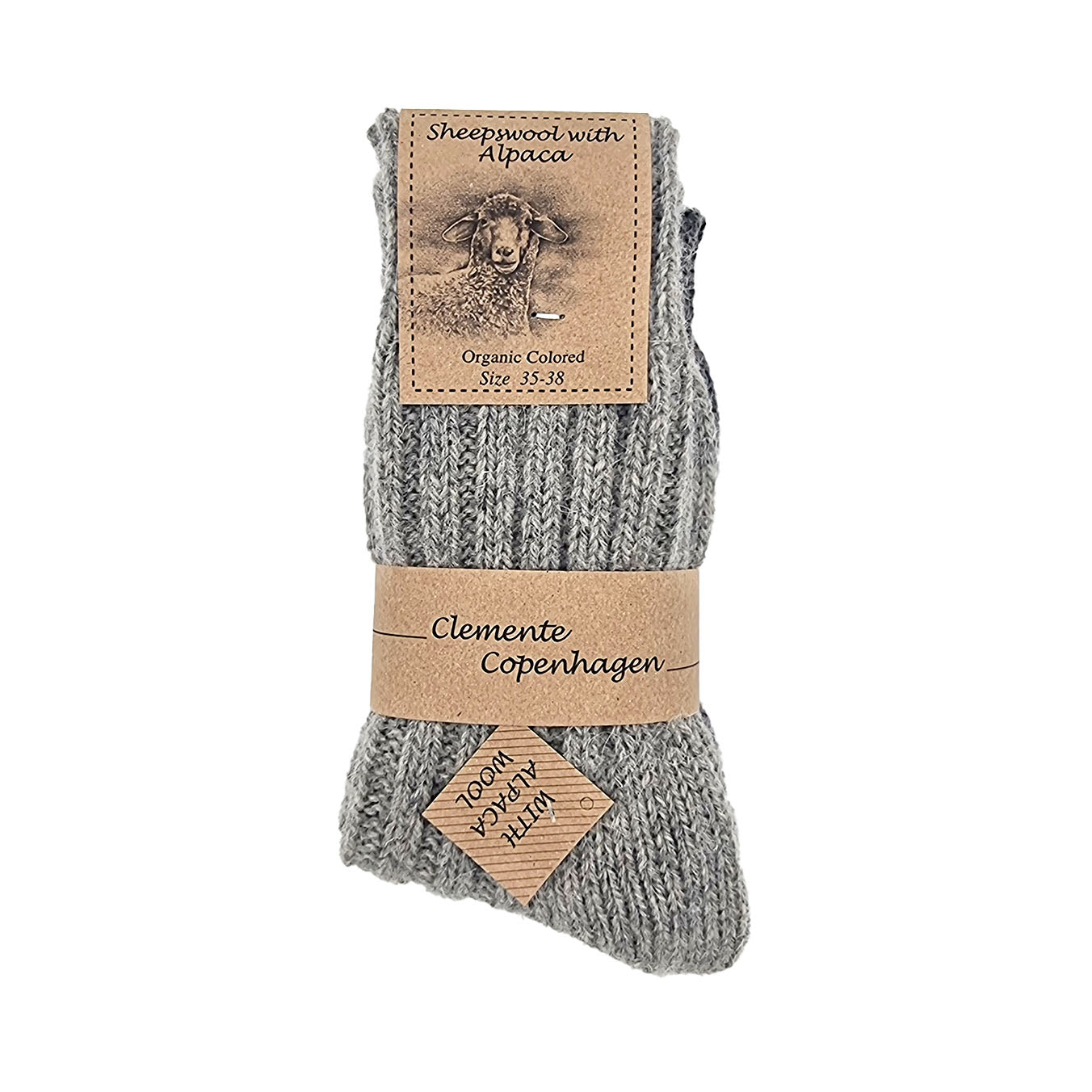 Thick alpaca wool socks, gray, pack of 2 pairs