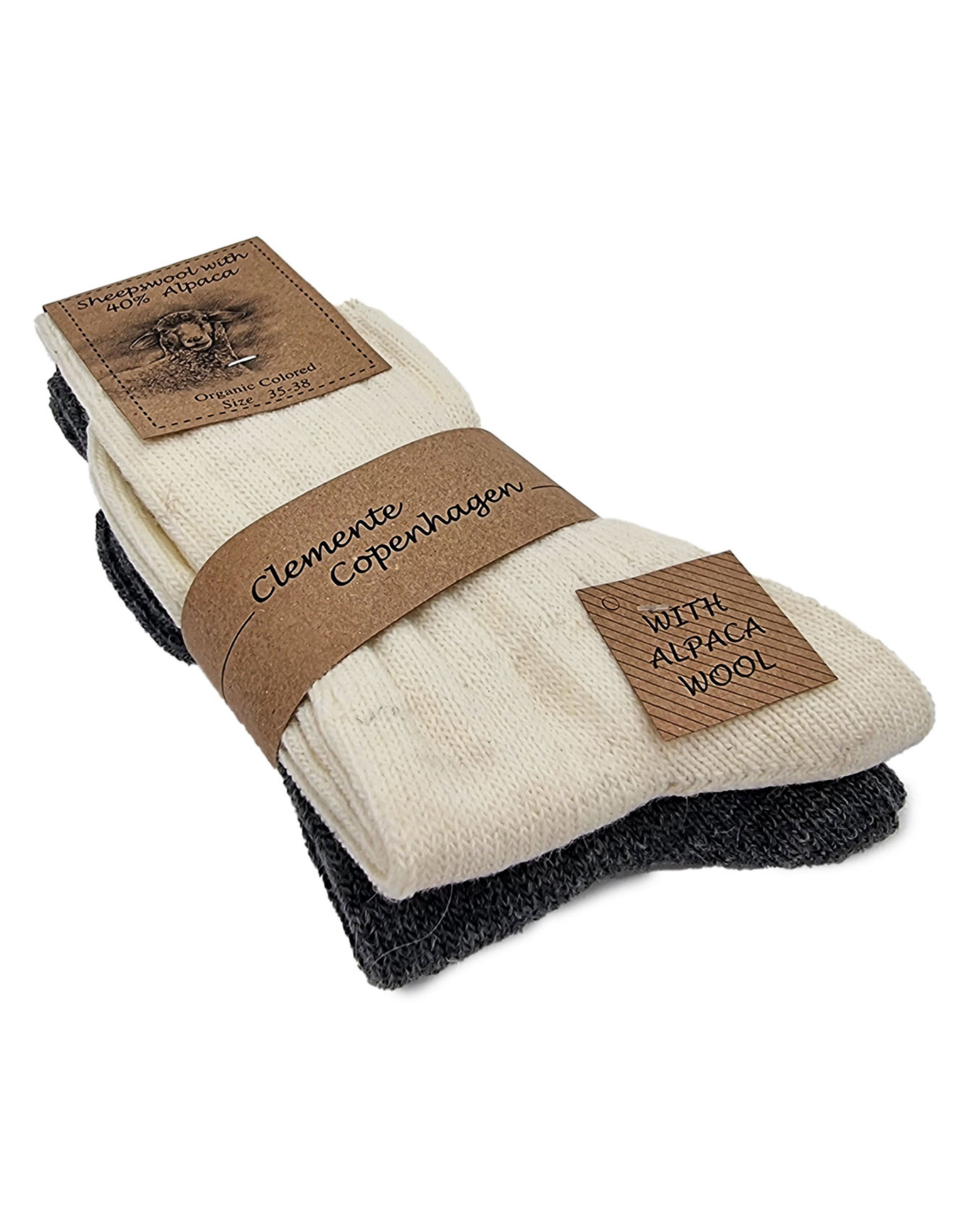 Alpaca woolen socks, set of 2 pairs (white/grey)
