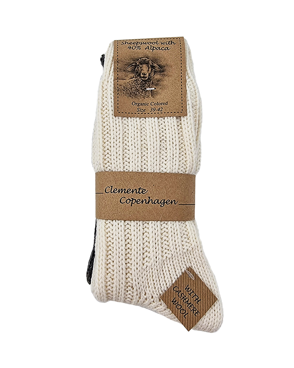 Thick alpaca wool socks, white and grey, pack of 2 pairs