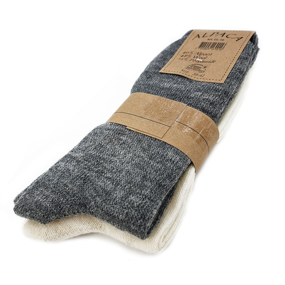 Alpaca woolen socks, set of 2 pairs (white/grey)