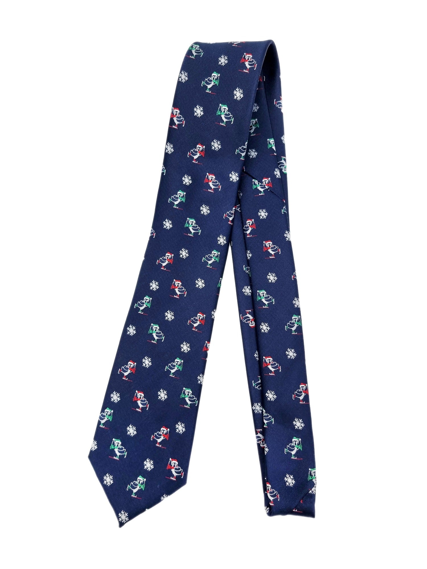 Cravate de Noël "Pingouins sur la patinoire"