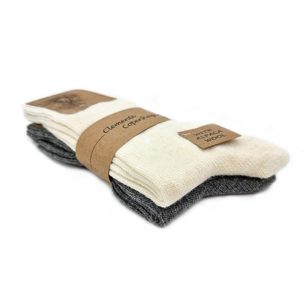 Alpaca woolen socks, set of 2 pairs (white/grey)