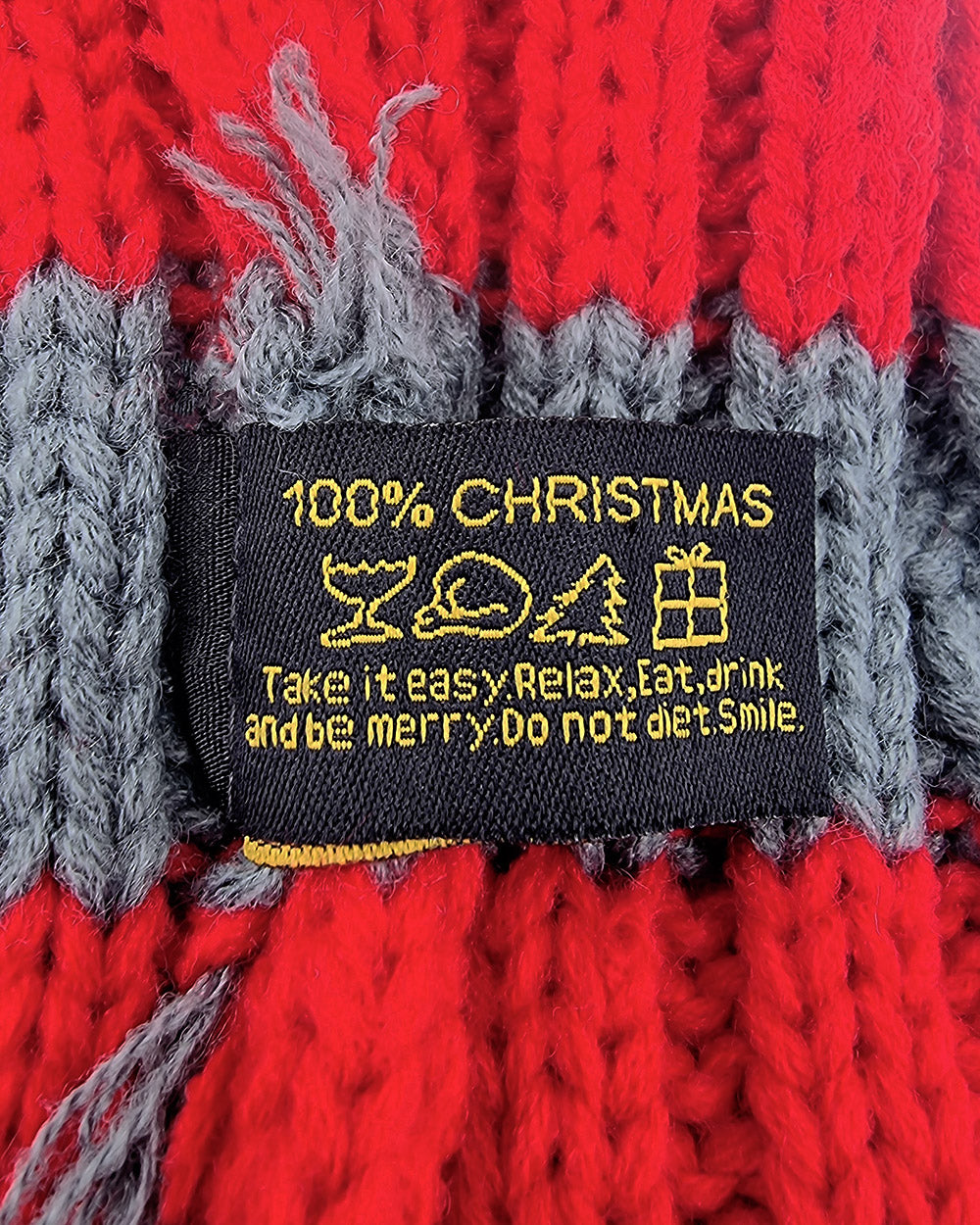 Bonnet de Père Noël Tricoté, rouge/gris