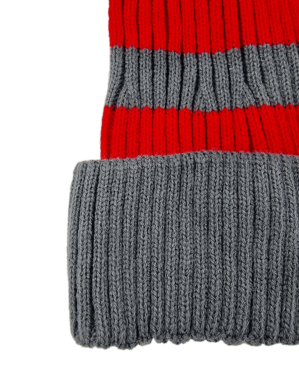Bonnet de Père Noël Tricoté à plat, rouge & gris