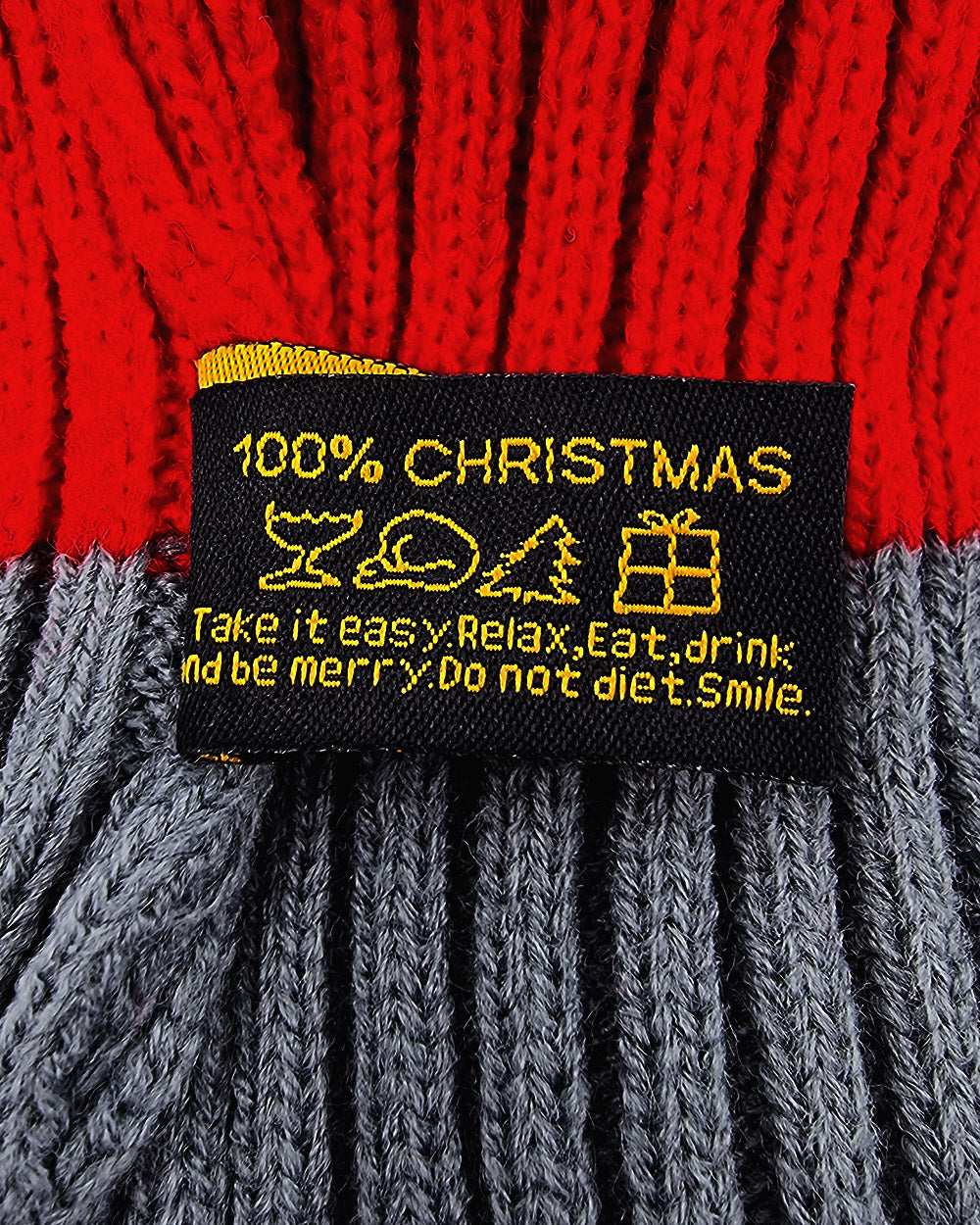 Bonnet de Père Noël Tricoté à plat, rouge & gris