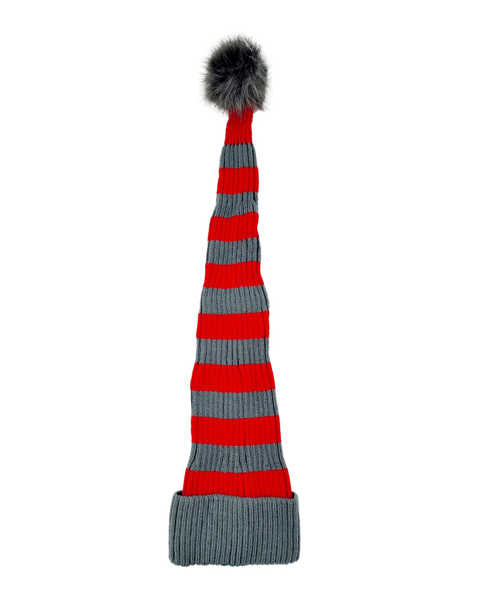 Bonnet de Père Noël Tricoté à plat, rouge & gris