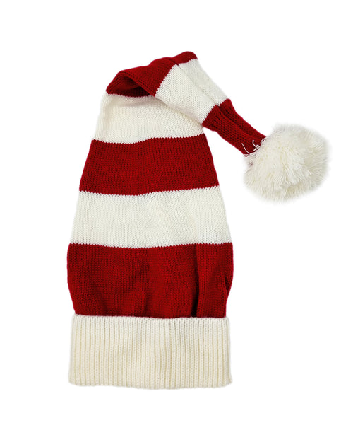 Bonnet de Père Noël Tricoté à plat, blanc/rouge