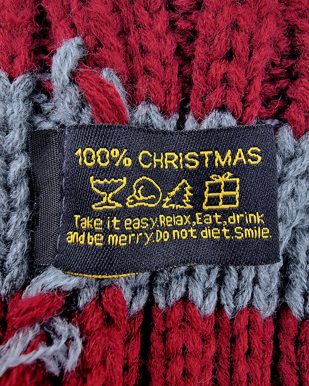 Bonnet de Père Noël Tricoté rouge foncé / gris