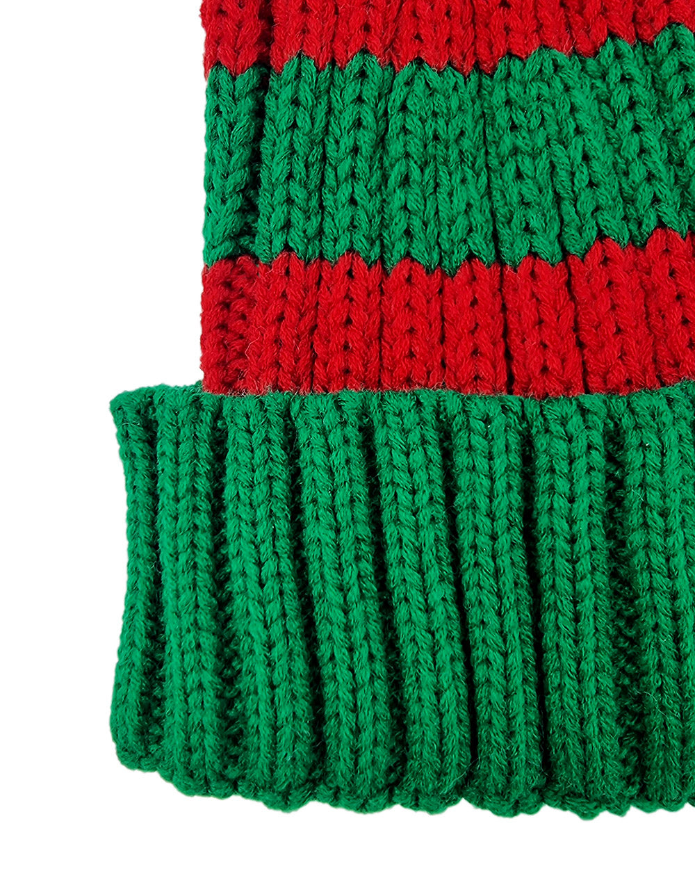 Bonnet de Père Noël Tricoté, rouge/vert avec rayures
