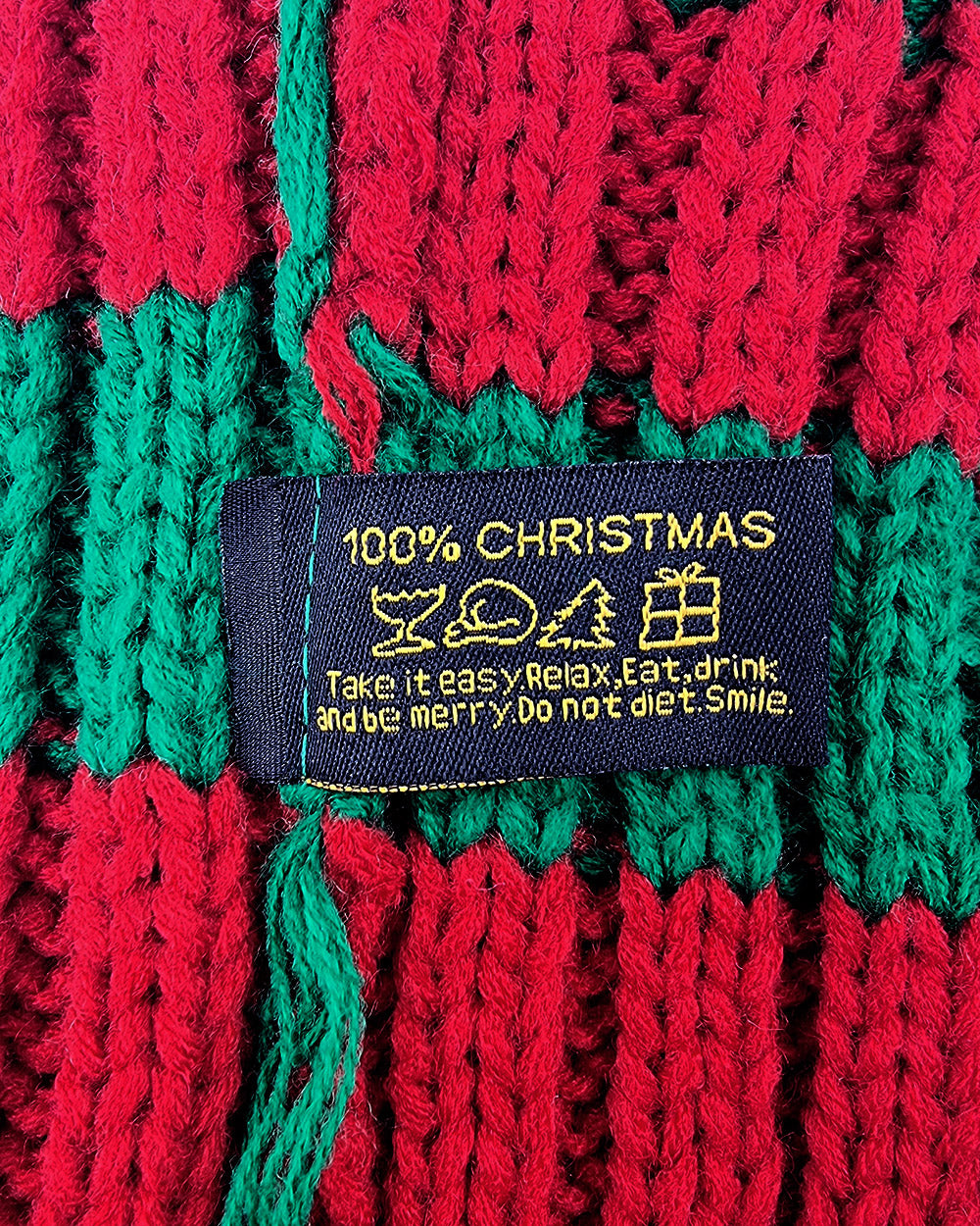 Bonnet de Père Noël Tricoté, rouge/vert avec rayures