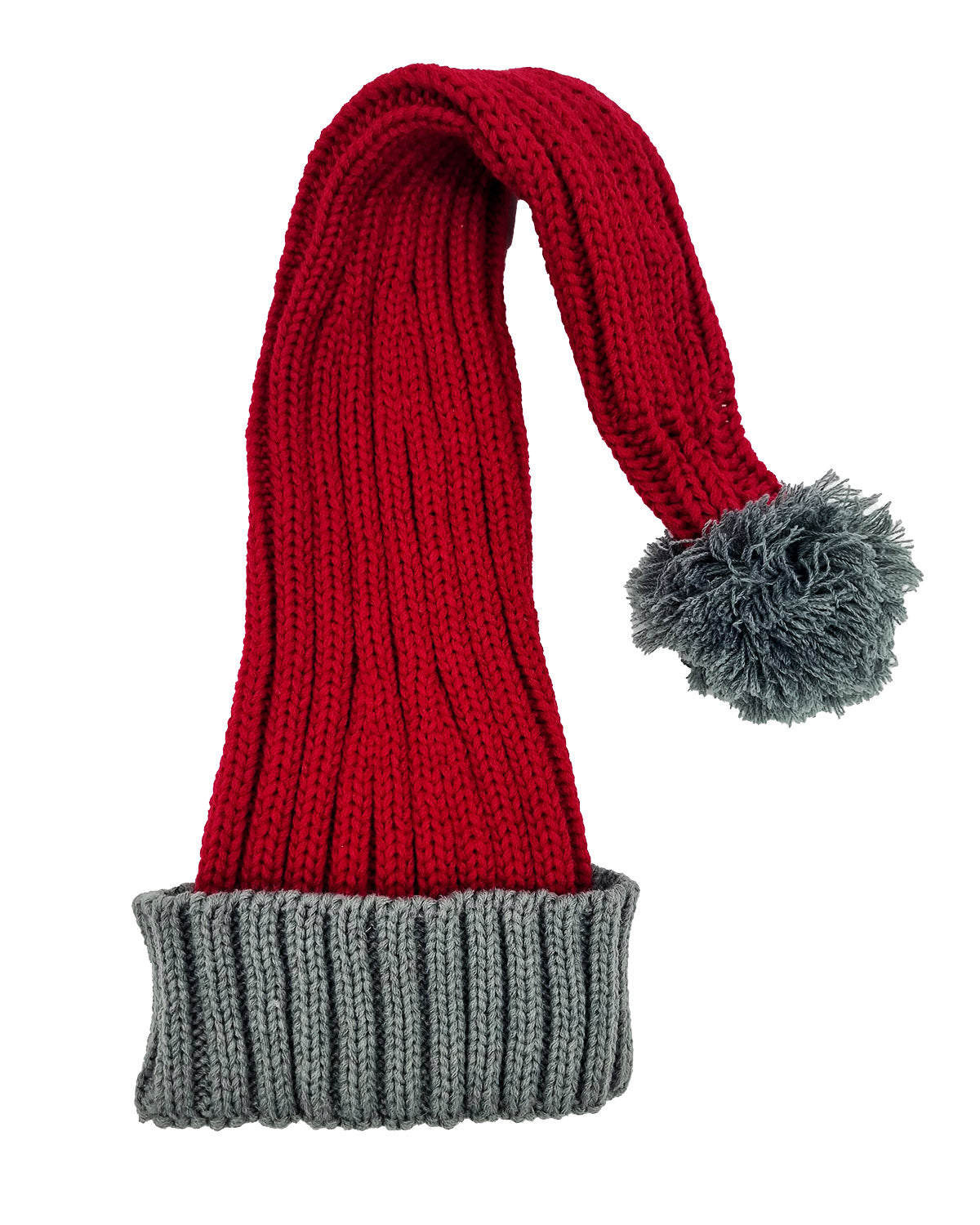 Bonnet de Père Noël Tricoté, rouge / gris