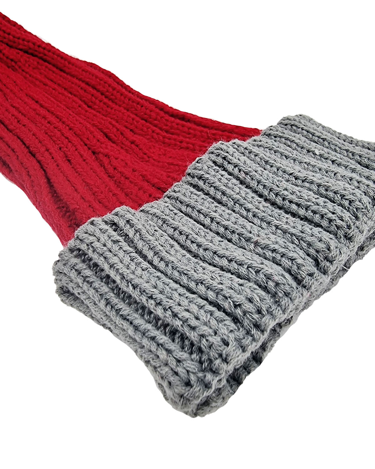 Bonnet de Père Noël Tricoté, rouge / gris