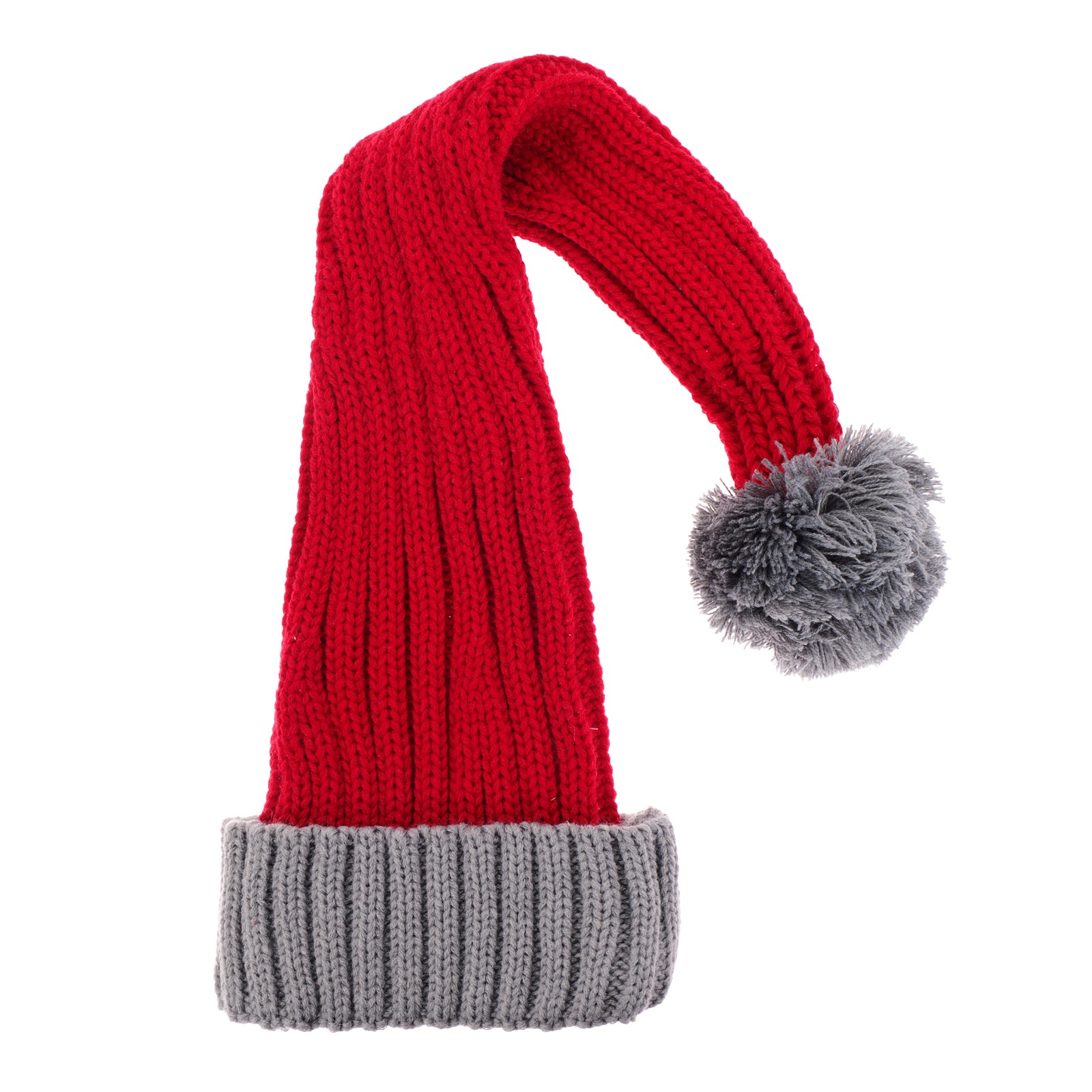 Bonnet de Père Noël Tricoté, rouge / gris