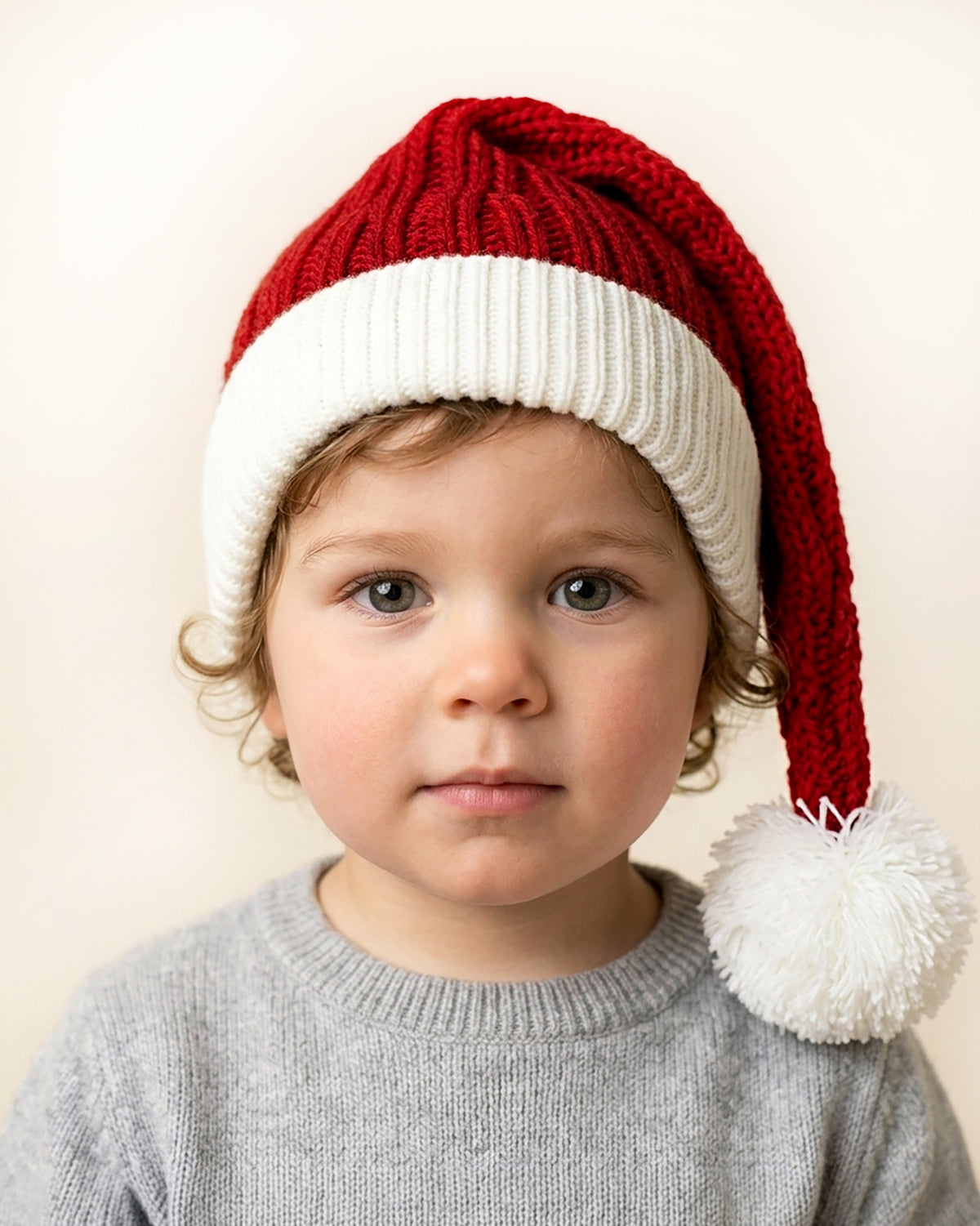 Bonnet de Père Noël Tricoté pour tout-petits rouge/blanc