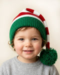 Bonnet de Père Noël Tricoté à plat pour tout-petits vert/rouge/blanc