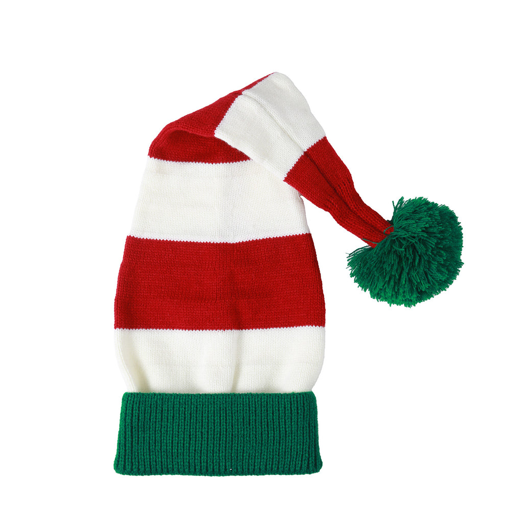 Bonnet de Père Noël Tricoté à plat, blanc/rouge/verte
