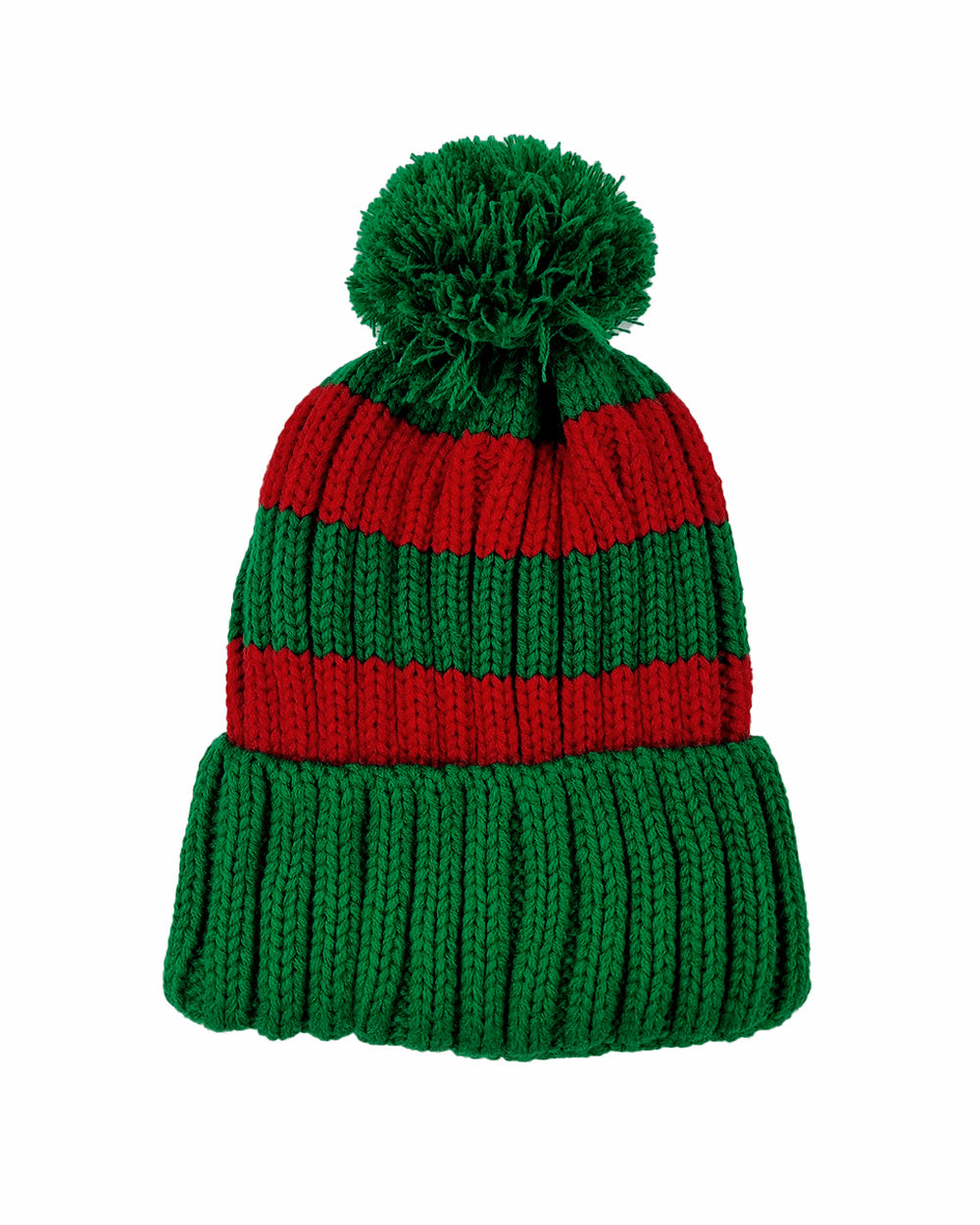 Bonnet de père Noël tricoté à rayures, rouge / vert