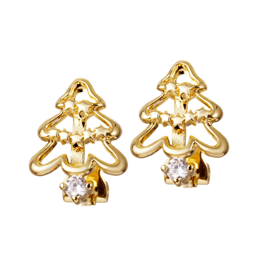 Boucles d'oreilles à clips "sapin de Noël doré"