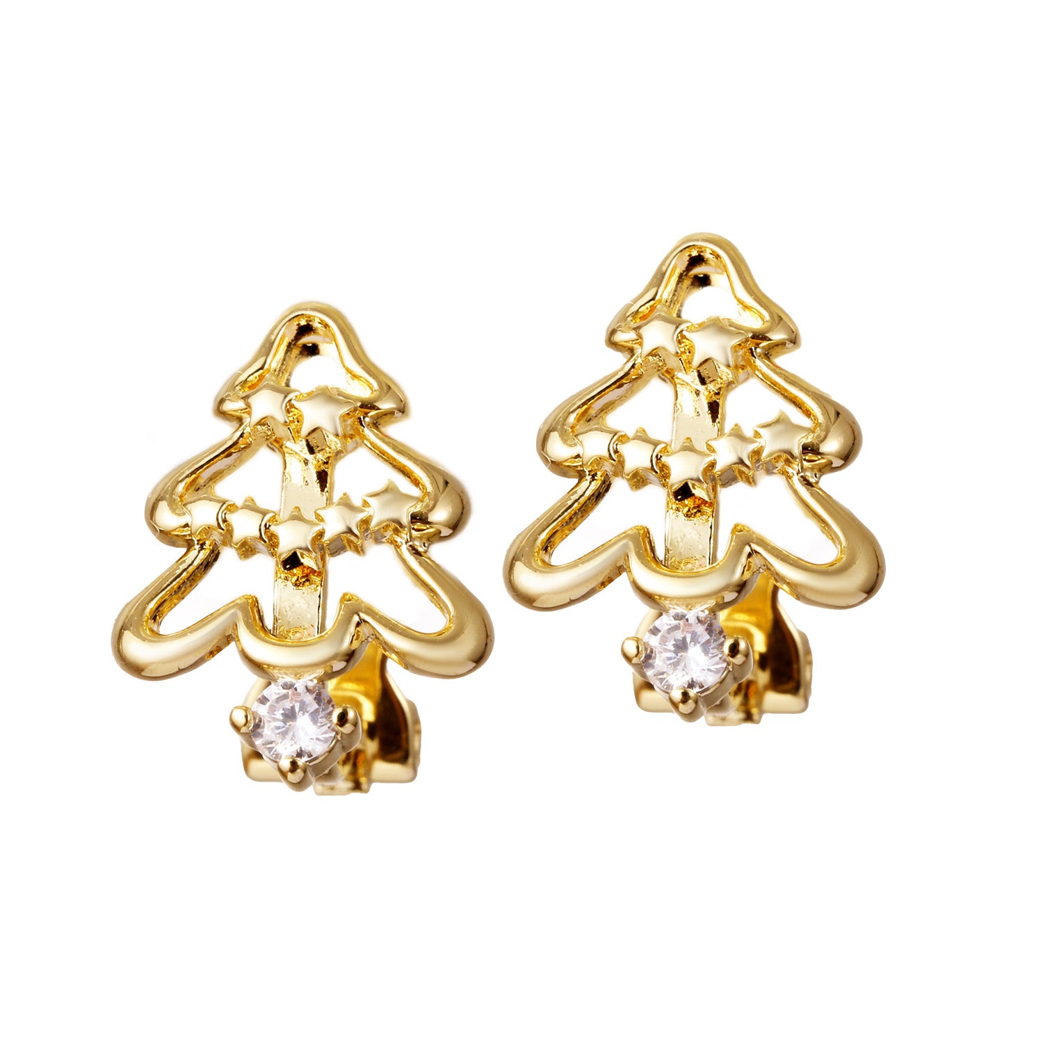 Boucles d'oreilles à clips "sapin de Noël doré"