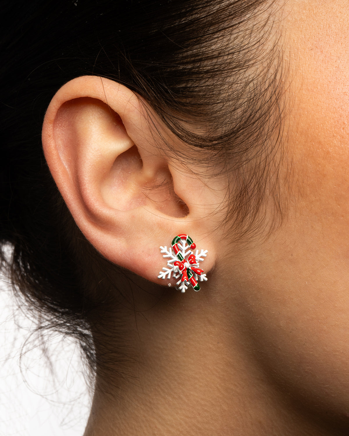 Boucles d'oreilles à clips "Flocon de neige et canne à sucre"