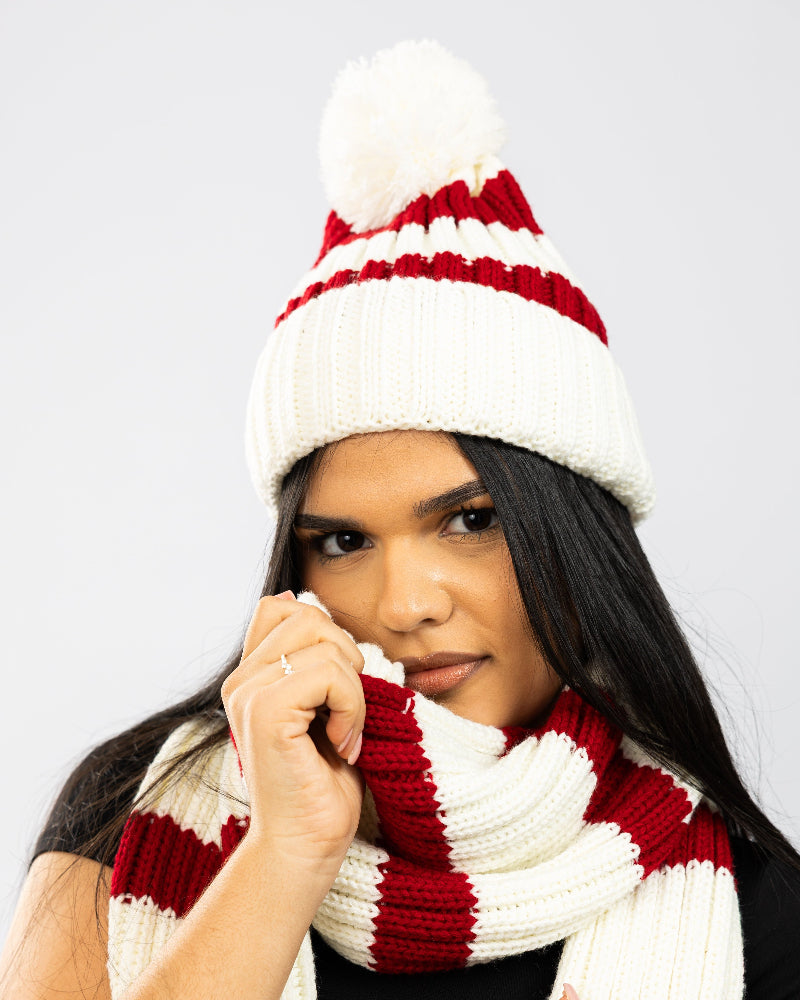 Knitted Santa Hat with Stripes, Red/White