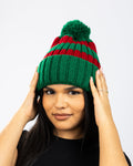 Bonnet de père Noël tricoté à rayures, rouge / vert