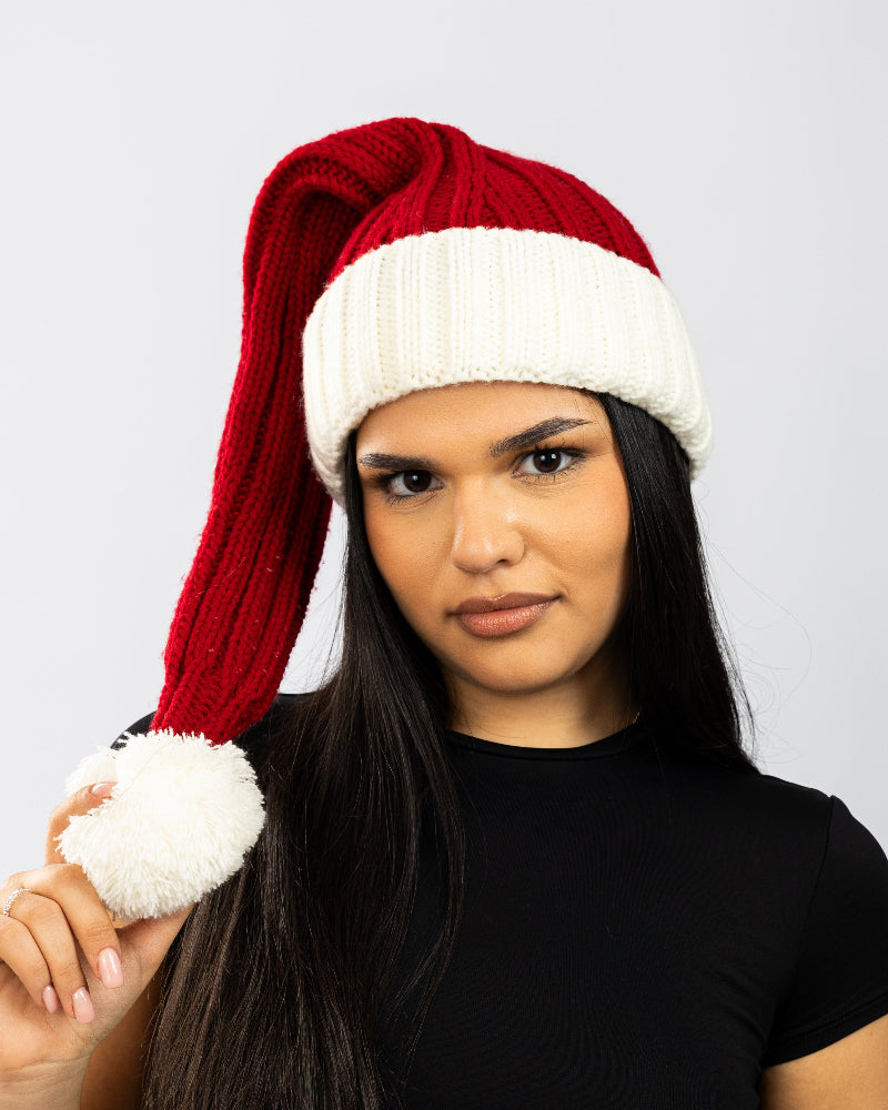 Bonnet de Père Noël Tricoté, rouge / blanc